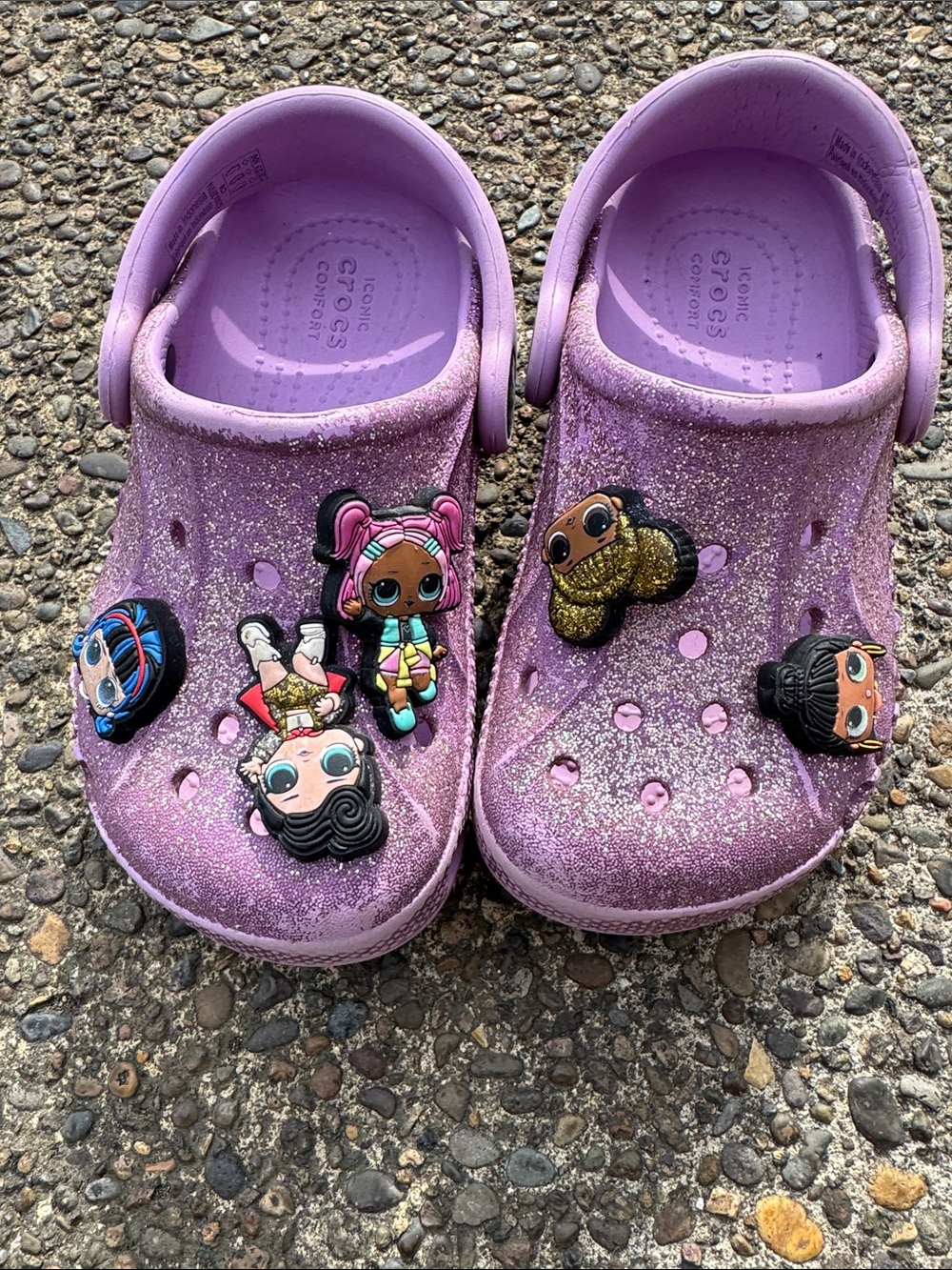 Crocs Lilac Glitter Clog Shoes with Doll Charms